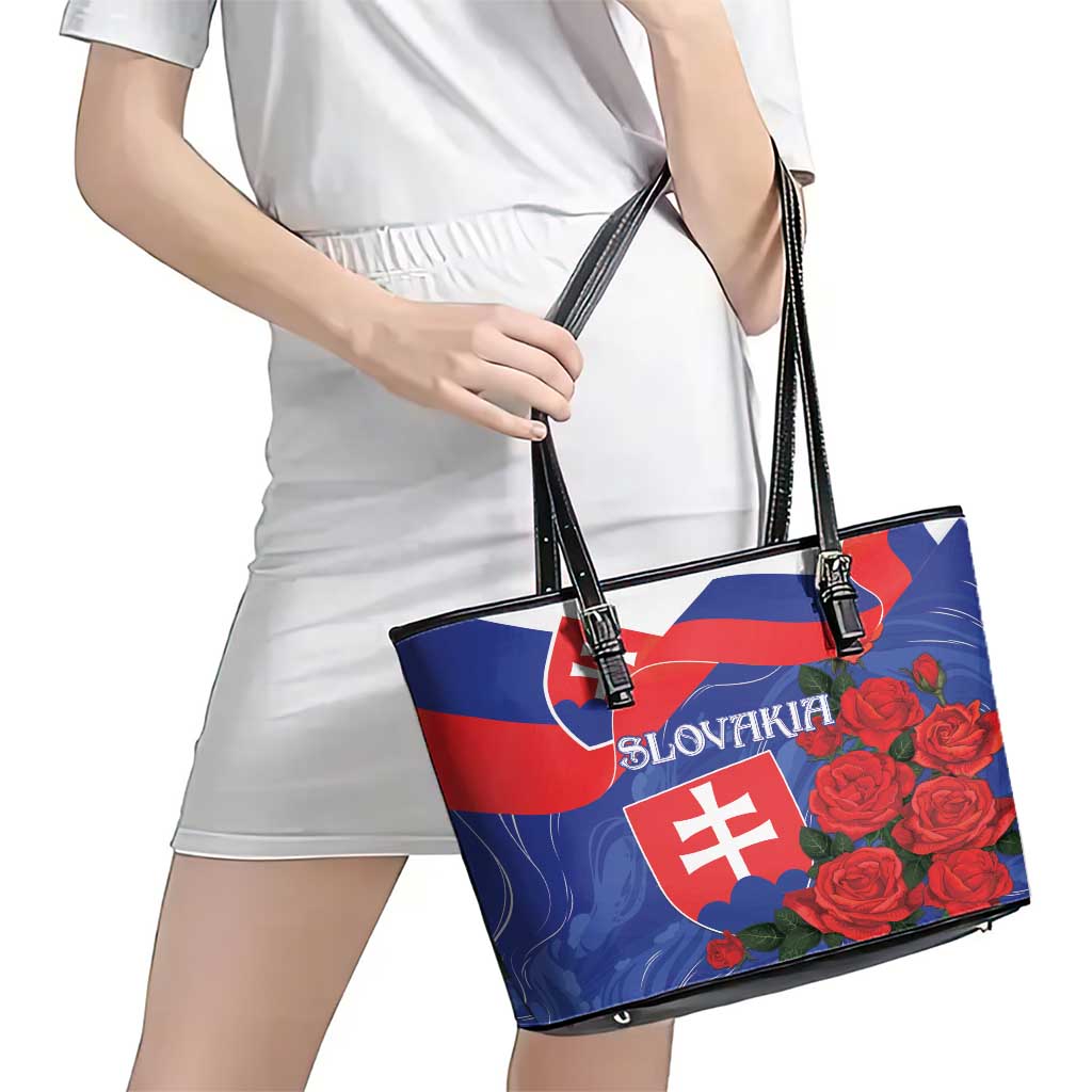 Slovakia Flag Mixed Rose Flowers Leather Tote Bag LT9