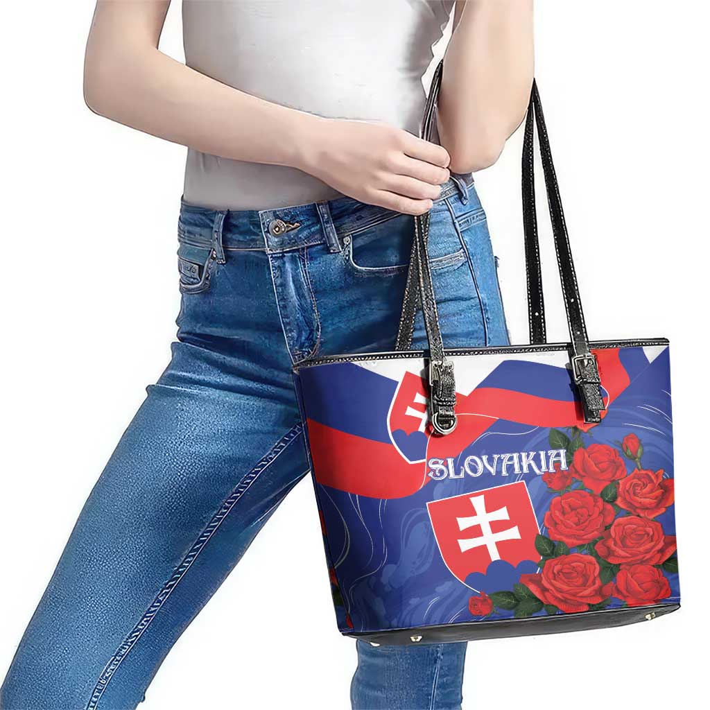 Slovakia Flag Mixed Rose Flowers Leather Tote Bag LT9