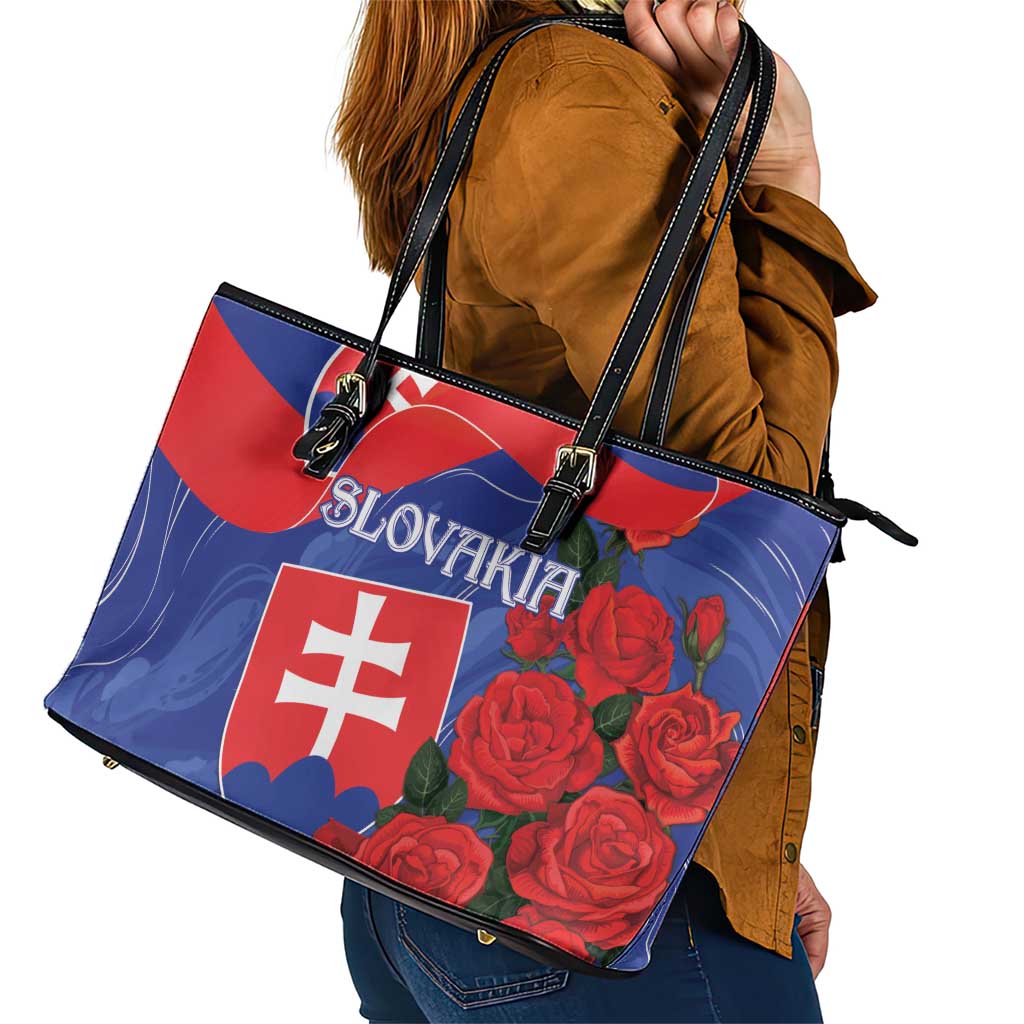 Slovakia Flag Mixed Rose Flowers Leather Tote Bag LT9