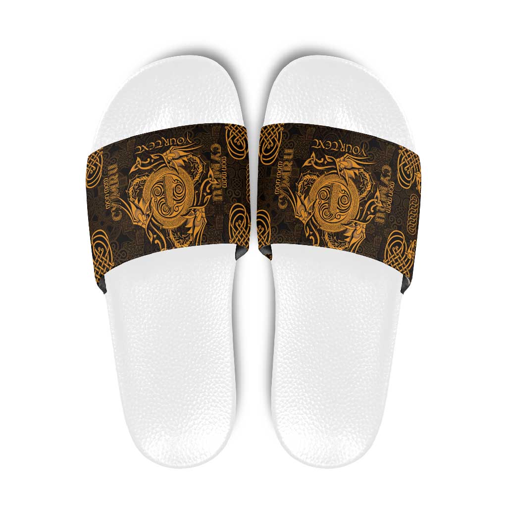 Personalized Anglesey Ynys Mon Slide Sandals Gold Standing Stone Celtic-inspired LT9