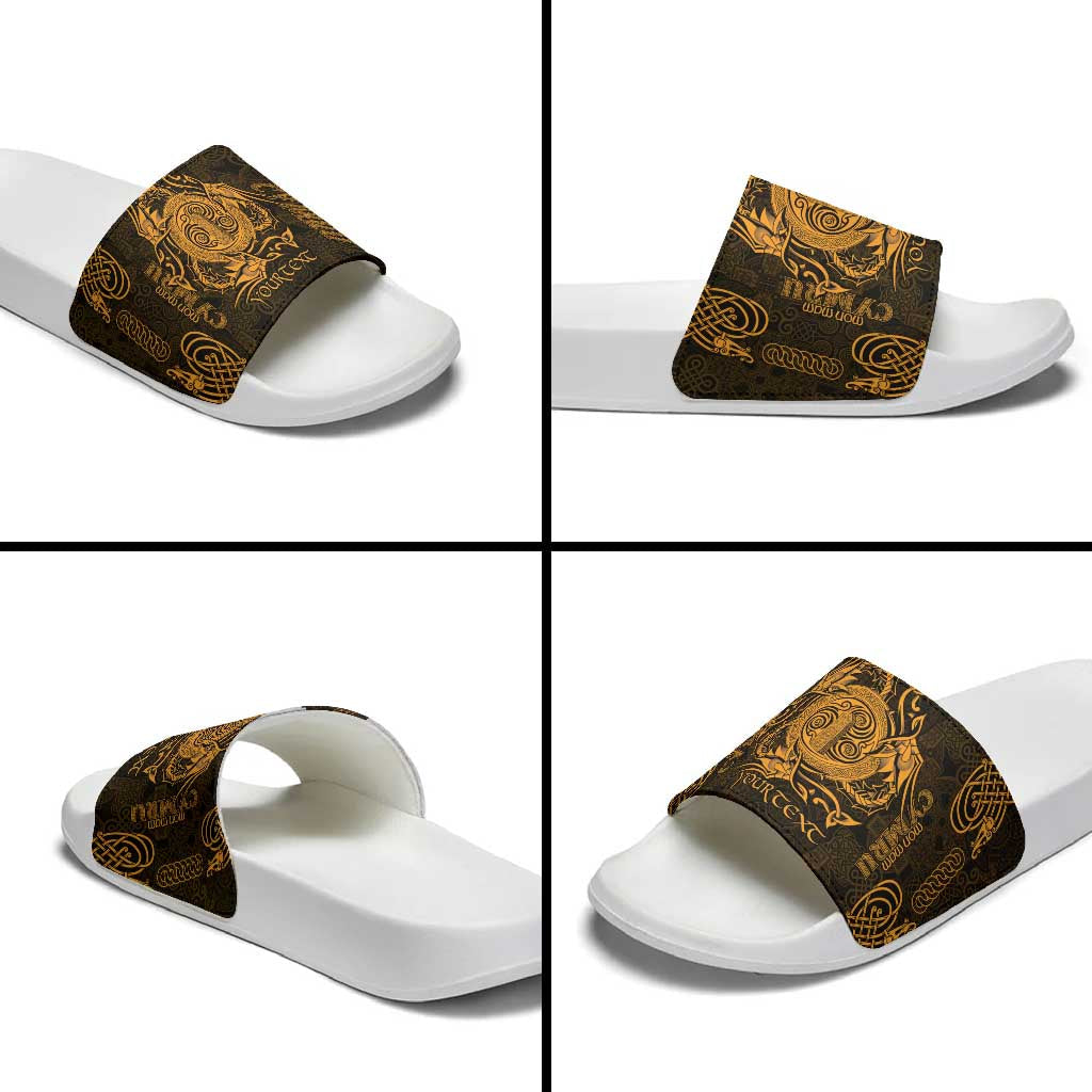 Personalized Anglesey Ynys Mon Slide Sandals Gold Standing Stone Celtic-inspired LT9