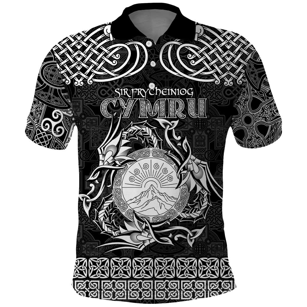 Personalized Brecknockshire Sir Frycheiniog Polo Shirt Black Brecon Beacons Mountain Celtic-inspired LT9