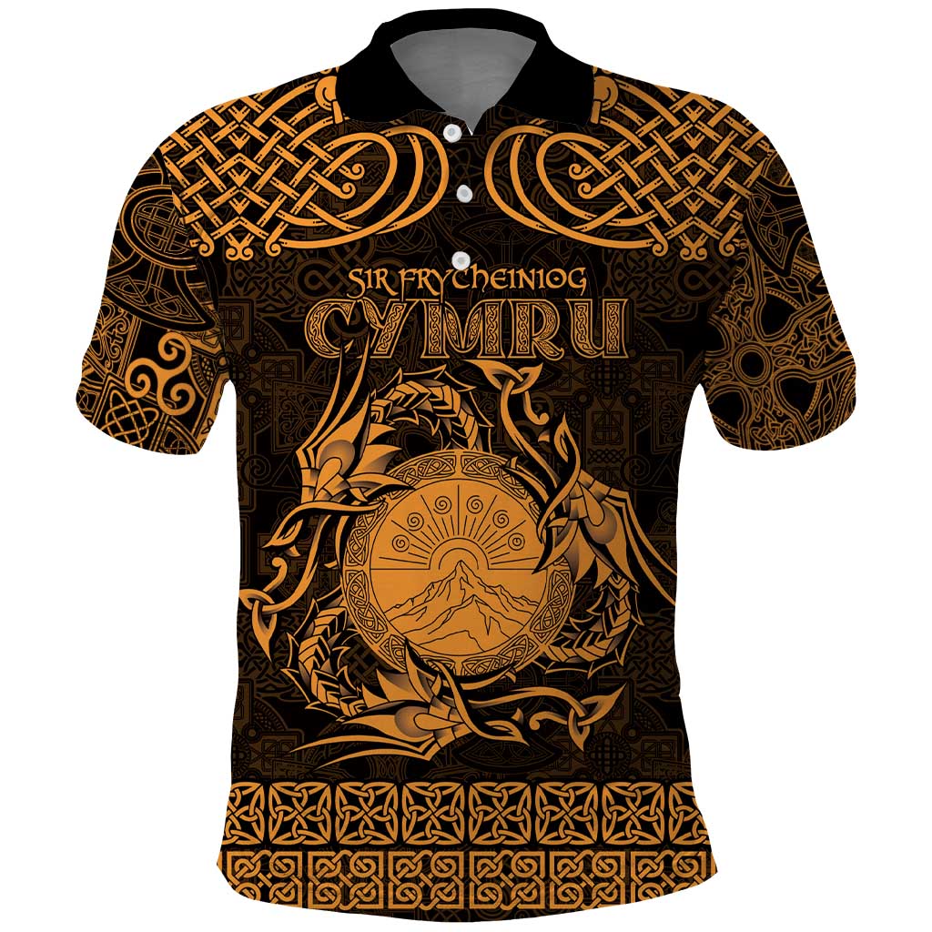 Personalized Brecknockshire Sir Frycheiniog Polo Shirt Gold Brecon Beacons Mountain Celtic-inspired LT9