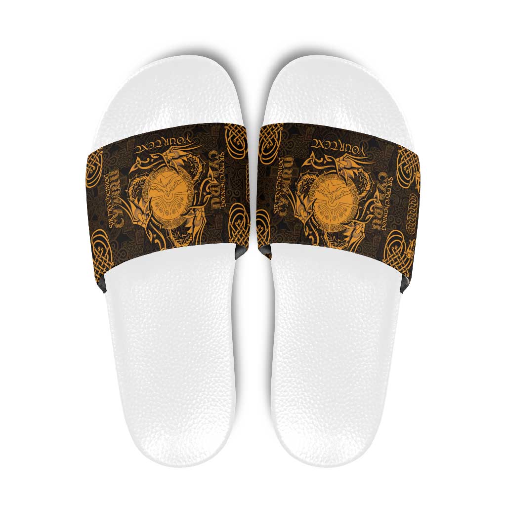 Personalized Brecknockshire Sir Frycheiniog Slide Sandals Gold Brecon Beacons Mountain Celtic-inspired LT9
