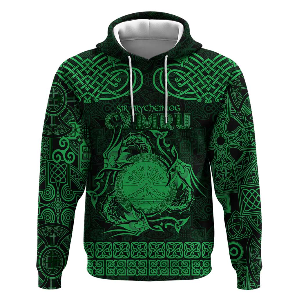 Personalized Brecknockshire Sir Frycheiniog Hoodie Green Brecon Beacons Mountain Celtic-inspired LT9