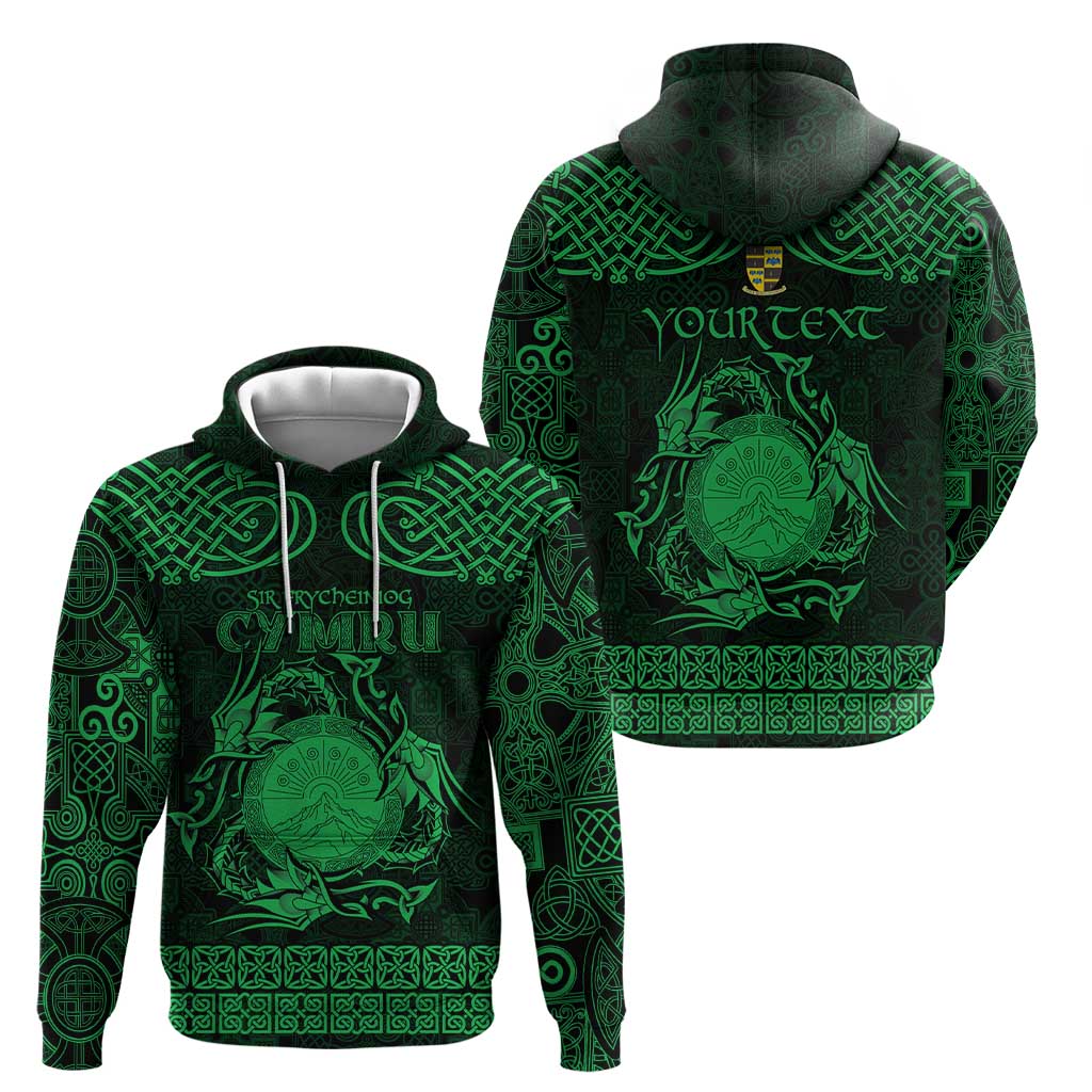 Personalized Brecknockshire Sir Frycheiniog Hoodie Green Brecon Beacons Mountain Celtic-inspired LT9