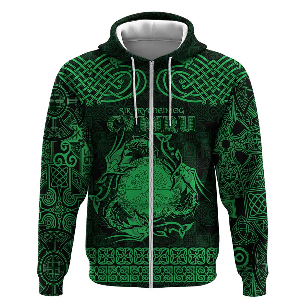Personalized Brecknockshire Sir Frycheiniog Hoodie Green Brecon Beacons Mountain Celtic-inspired LT9