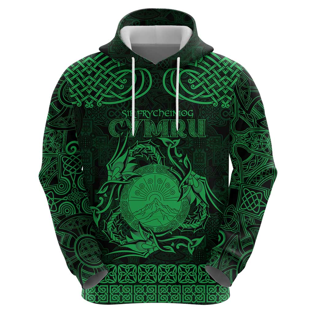 Personalized Brecknockshire Sir Frycheiniog Hoodie Green Brecon Beacons Mountain Celtic-inspired LT9
