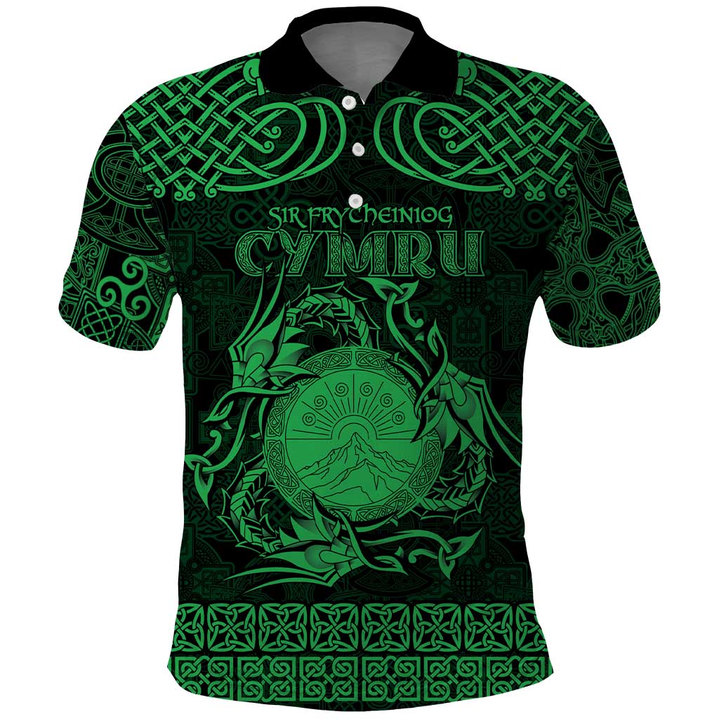Personalized Brecknockshire Sir Frycheiniog Polo Shirt Green Brecon Beacons Mountain Celtic-inspired LT9