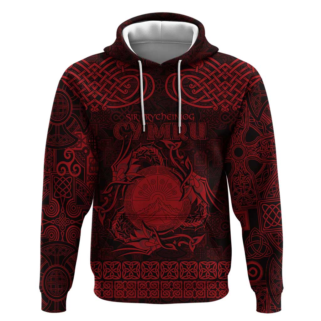 Personalized Brecknockshire Sir Frycheiniog Hoodie Red Brecon Beacons Mountain Celtic-inspired LT9