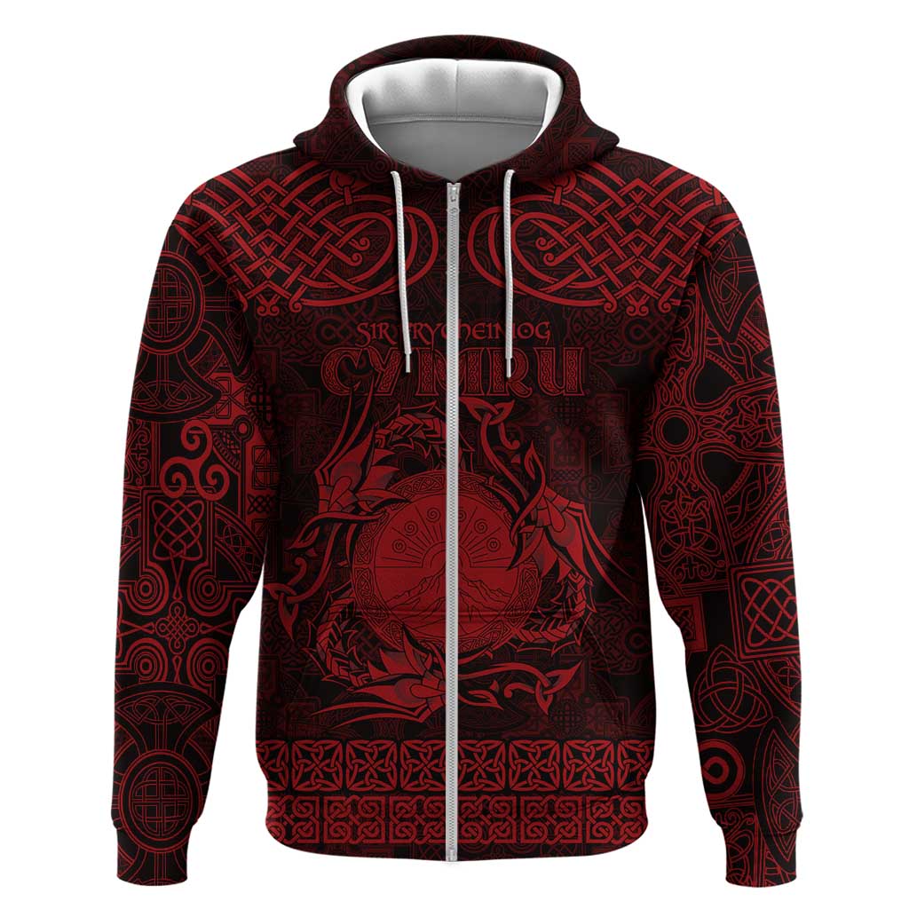 Personalized Brecknockshire Sir Frycheiniog Hoodie Red Brecon Beacons Mountain Celtic-inspired LT9