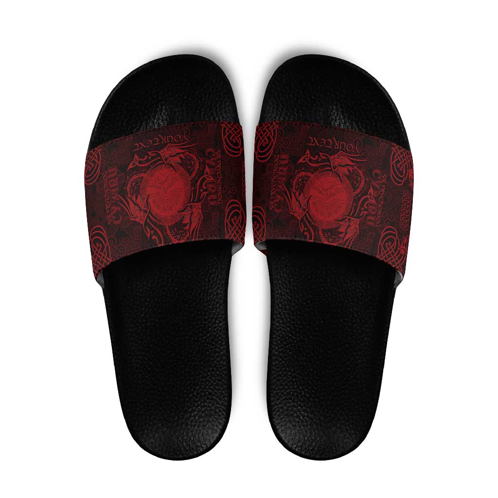 Personalized Brecknockshire Sir Frycheiniog Slide Sandals Red Brecon Beacons Mountain Celtic-inspired LT9
