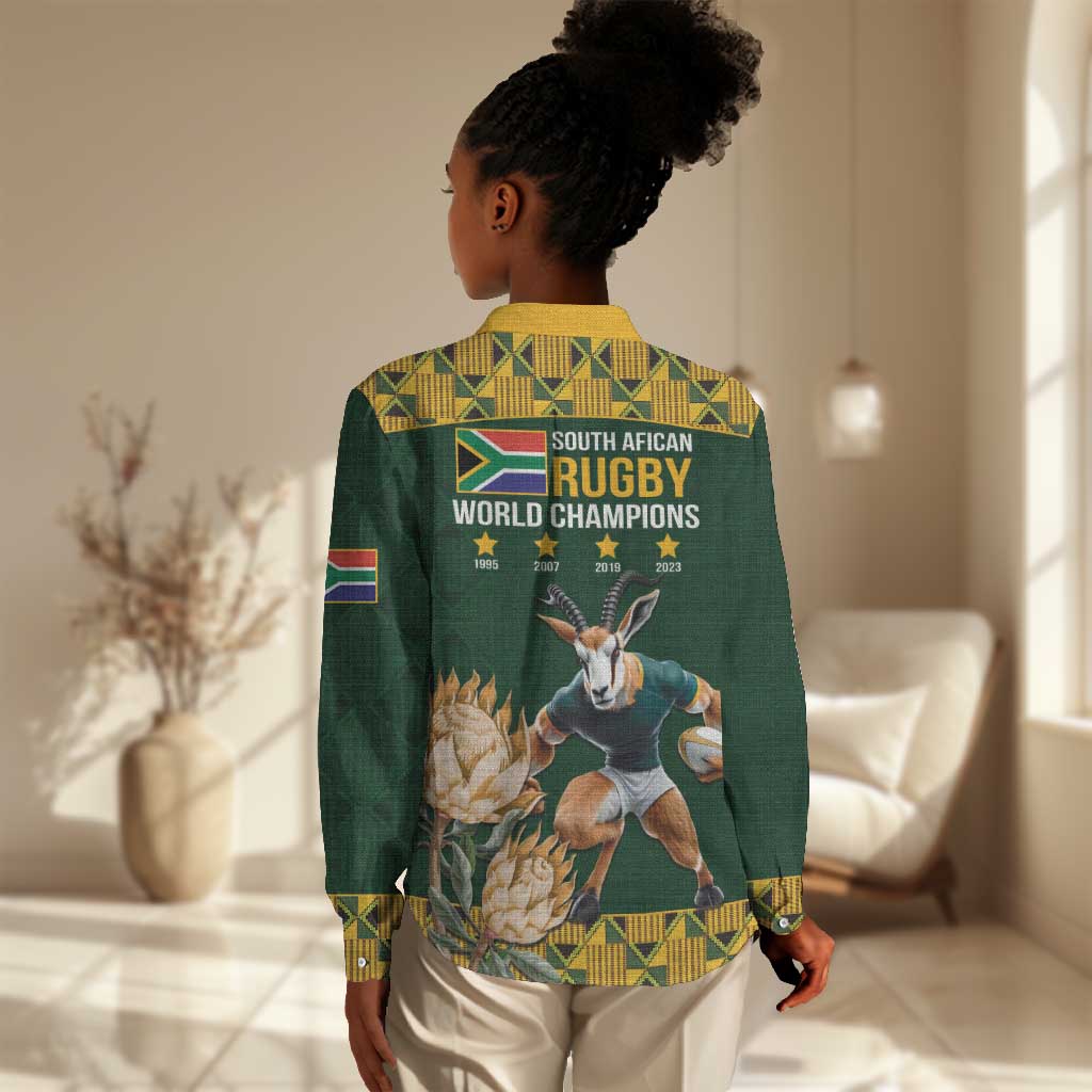 South Africa Rugby History World Champions Women Casual Shirt Springboks Make History LT9