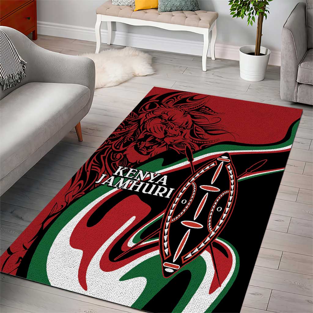 Happy Jamhuri Day Kenya Area Rug Kenyan Lion and Maasai Shield LT9