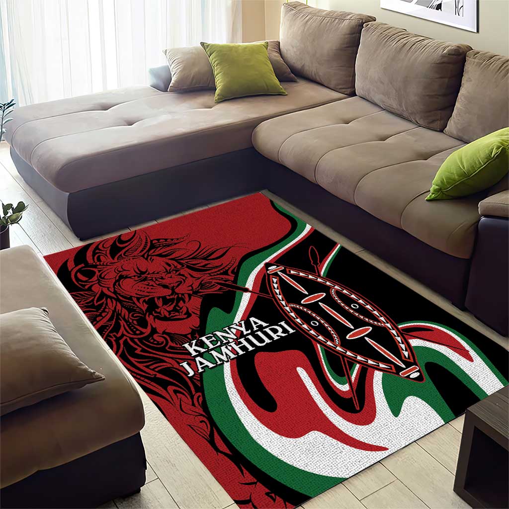 Happy Jamhuri Day Kenya Area Rug Kenyan Lion and Maasai Shield LT9