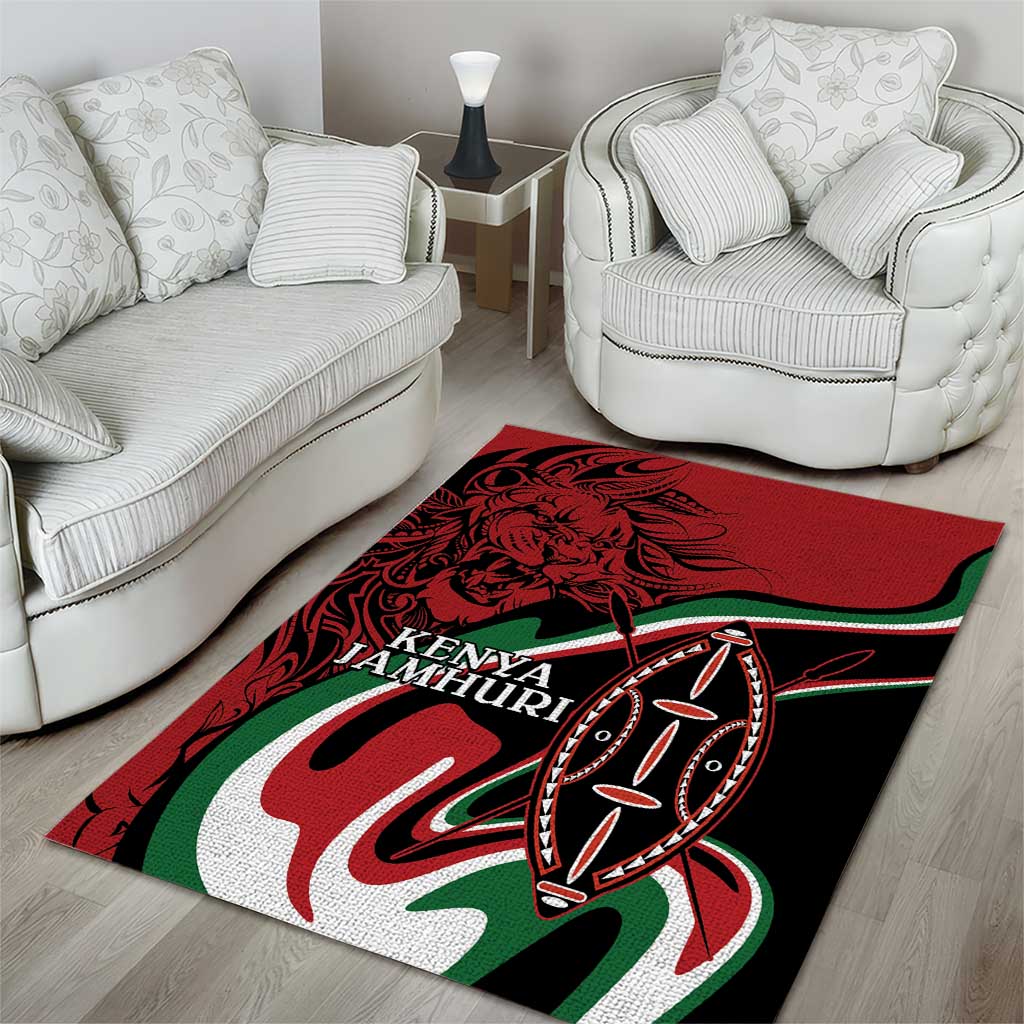 Happy Jamhuri Day Kenya Area Rug Kenyan Lion and Maasai Shield LT9