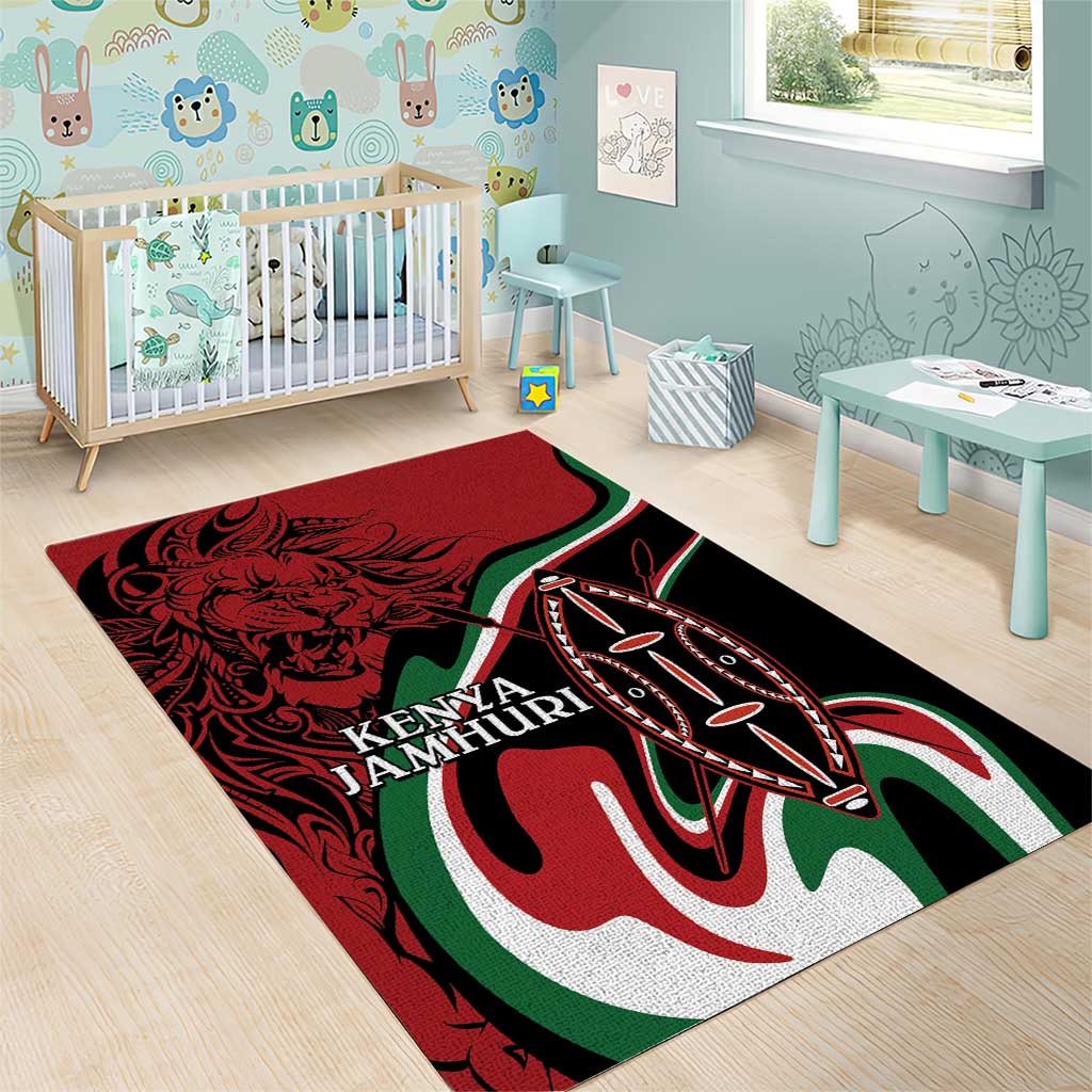 Happy Jamhuri Day Kenya Area Rug Kenyan Lion and Maasai Shield LT9