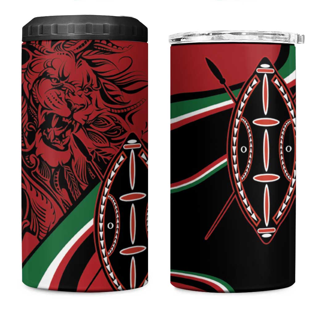 Happy Jamhuri Day Kenya 4 in 1 Can Cooler Tumbler Kenyan Lion and Maasai Shield LT9
