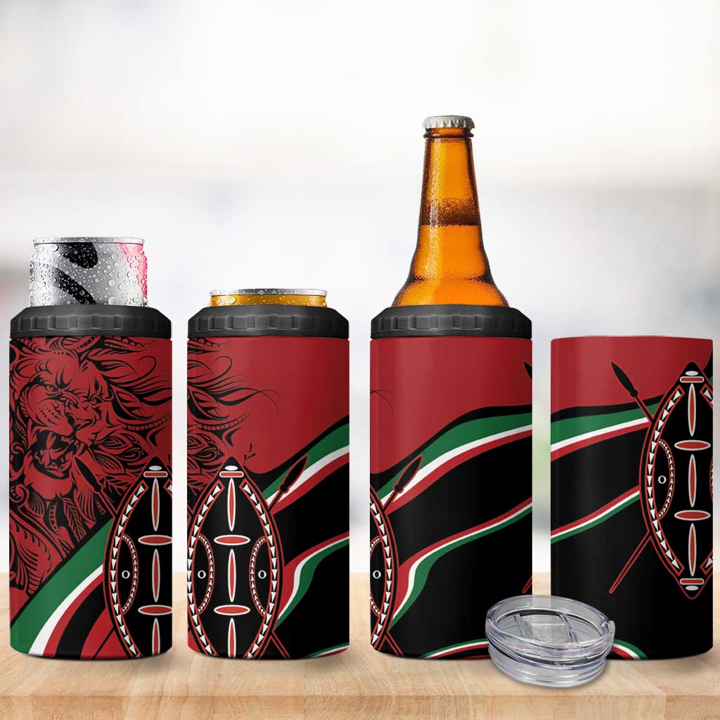 Happy Jamhuri Day Kenya 4 in 1 Can Cooler Tumbler Kenyan Lion and Maasai Shield LT9