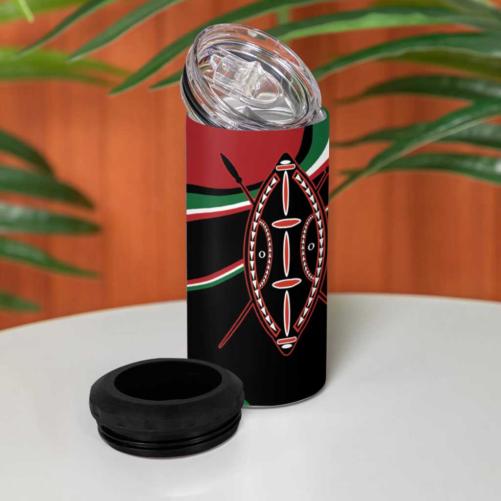 Happy Jamhuri Day Kenya 4 in 1 Can Cooler Tumbler Kenyan Lion and Maasai Shield LT9