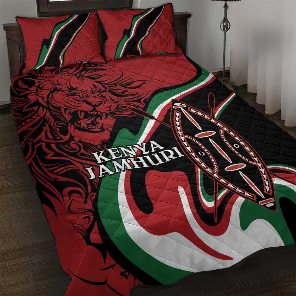 Happy Jamhuri Day Kenya Quilt Bed Set Kenyan Lion and Maasai Shield LT9