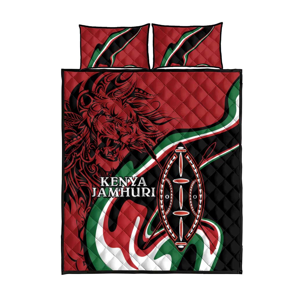 Happy Jamhuri Day Kenya Quilt Bed Set Kenyan Lion and Maasai Shield LT9