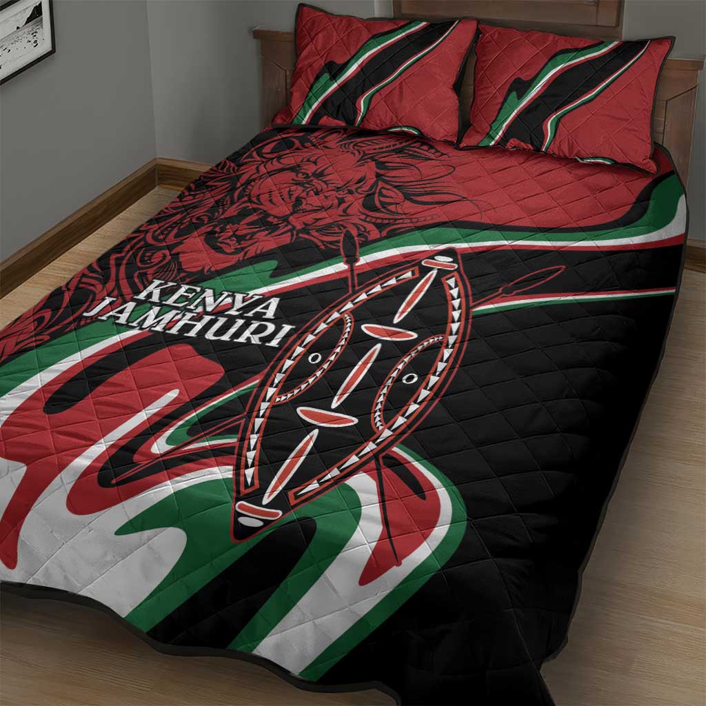 Happy Jamhuri Day Kenya Quilt Bed Set Kenyan Lion and Maasai Shield LT9