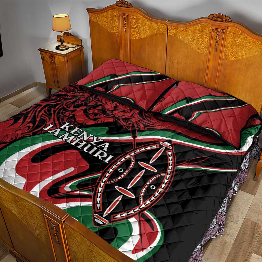 Happy Jamhuri Day Kenya Quilt Bed Set Kenyan Lion and Maasai Shield LT9