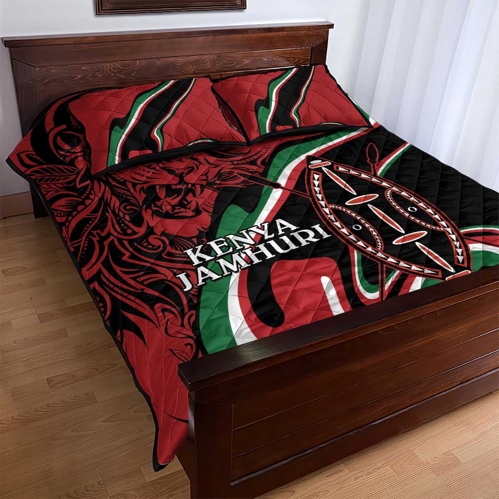 Happy Jamhuri Day Kenya Quilt Bed Set Kenyan Lion and Maasai Shield LT9