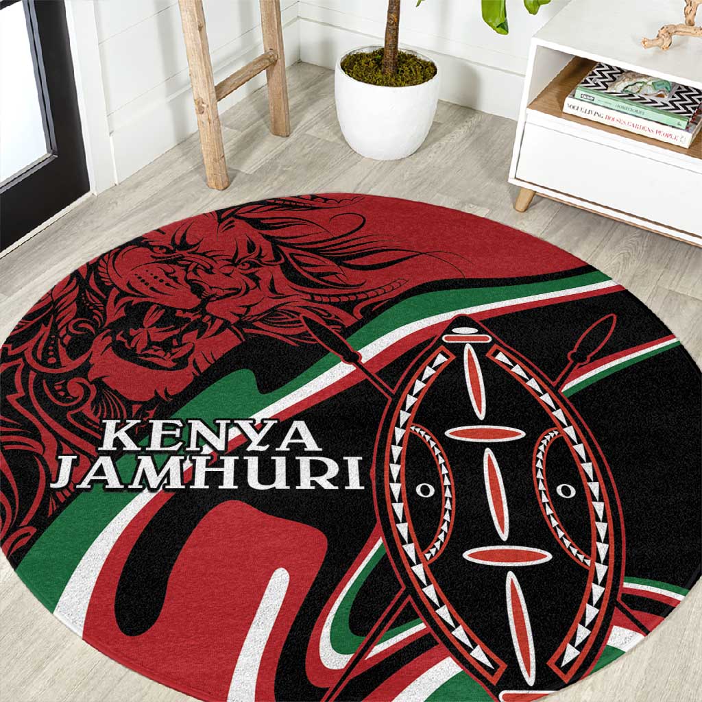 Happy Jamhuri Day Kenya Round Carpet Kenyan Lion and Maasai Shield LT9