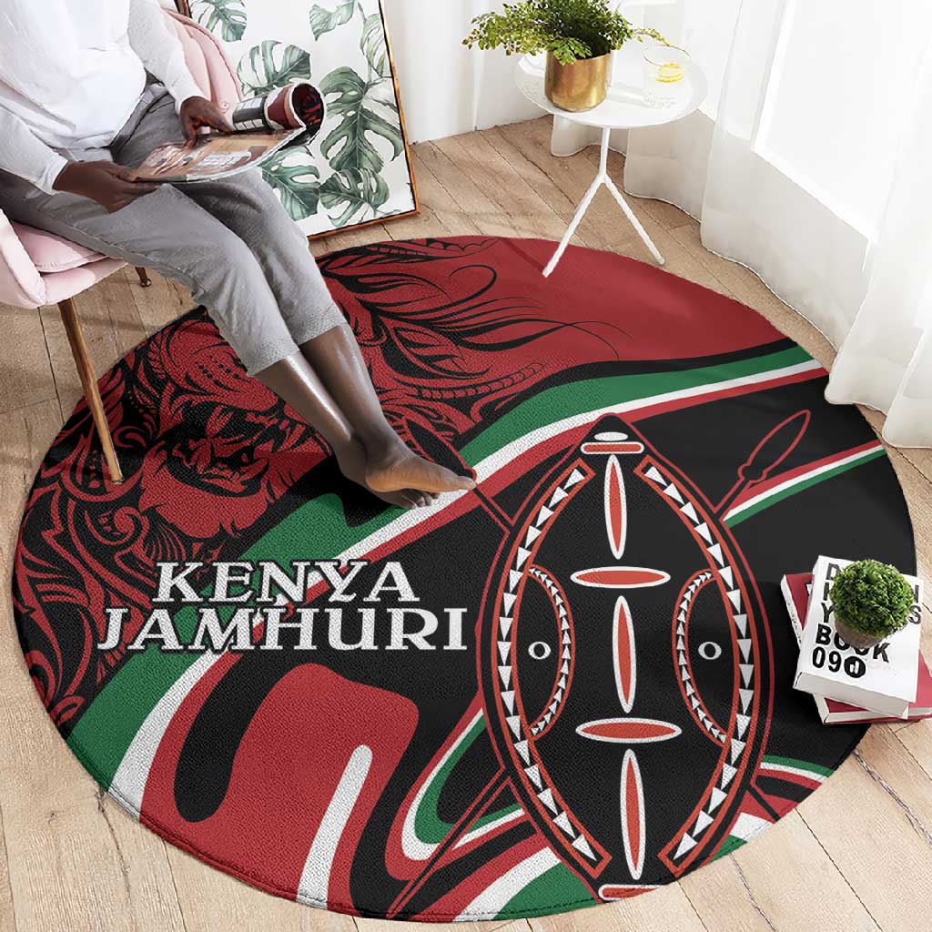 Happy Jamhuri Day Kenya Round Carpet Kenyan Lion and Maasai Shield LT9