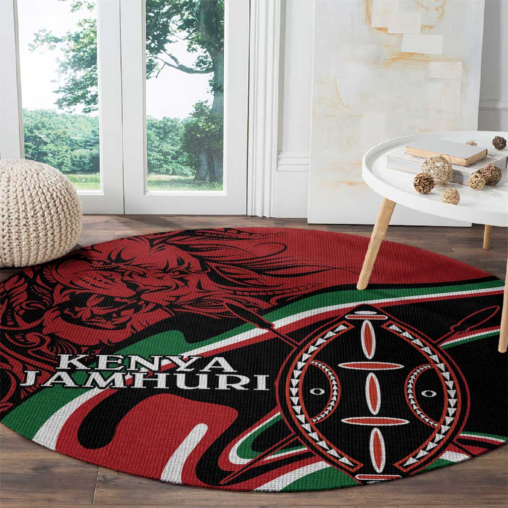 Happy Jamhuri Day Kenya Round Carpet Kenyan Lion and Maasai Shield LT9