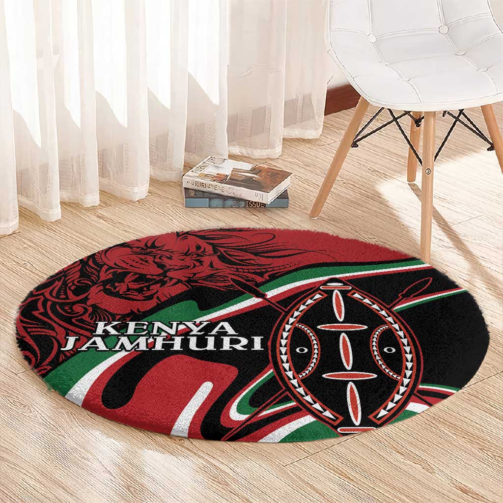 Happy Jamhuri Day Kenya Round Carpet Kenyan Lion and Maasai Shield LT9