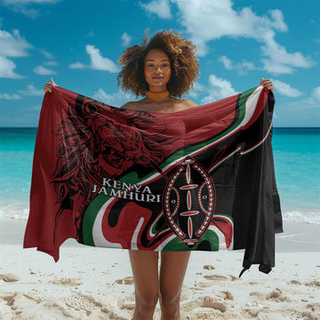 Happy Jamhuri Day Kenya Sarong Kenyan Lion and Maasai Shield LT9