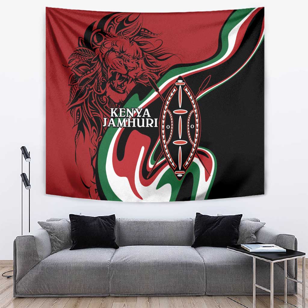 Happy Jamhuri Day Kenya Tapestry Kenyan Lion and Maasai Shield LT9