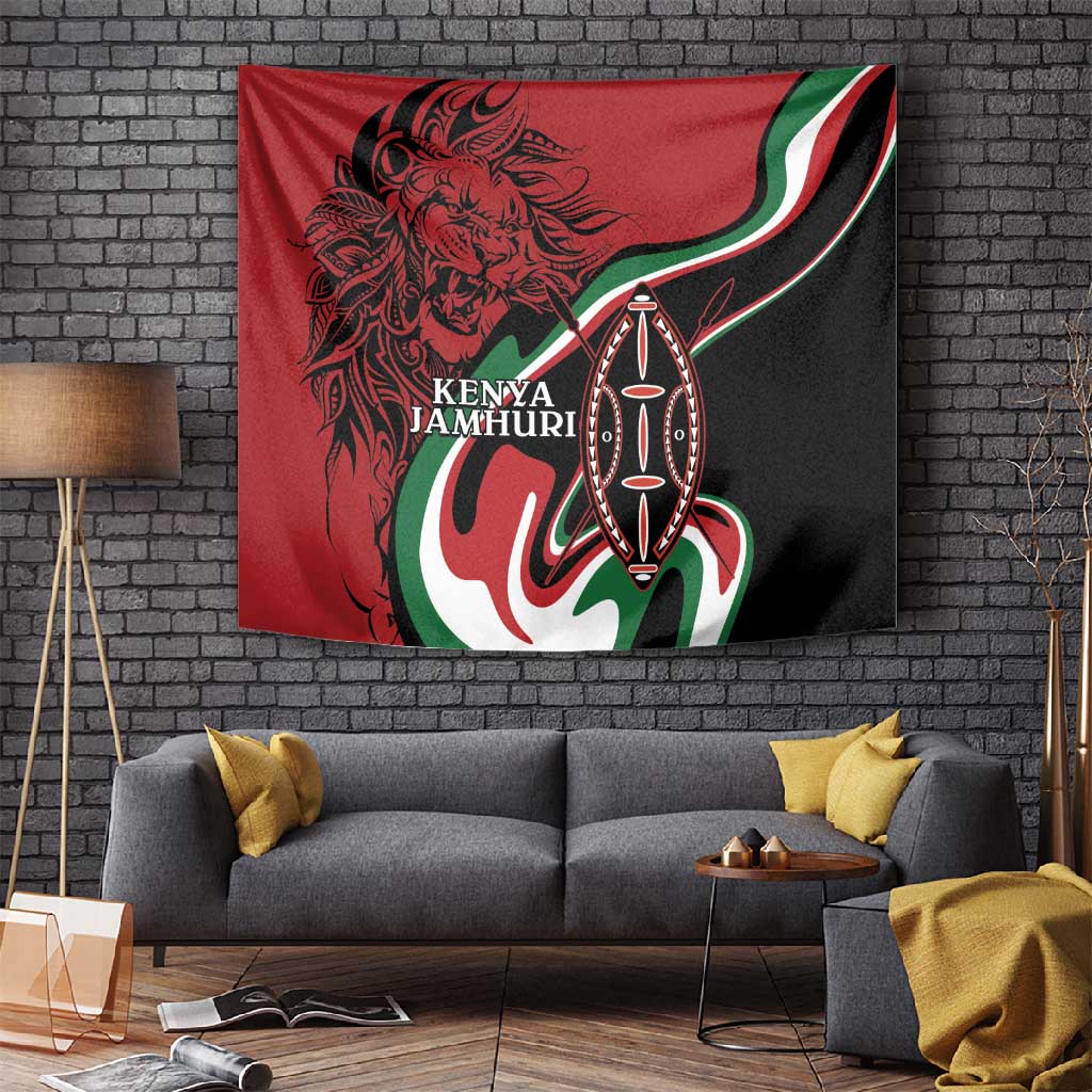 Happy Jamhuri Day Kenya Tapestry Kenyan Lion and Maasai Shield LT9