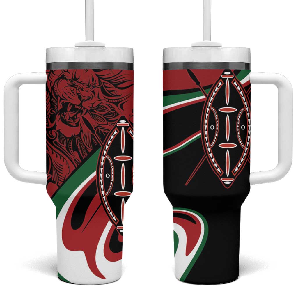 Happy Jamhuri Day Kenya Tumbler With Handle Kenyan Lion and Maasai Shield LT9