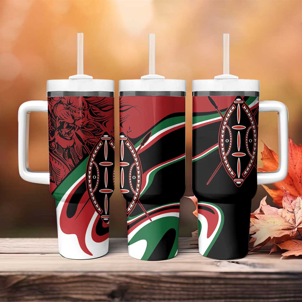 Happy Jamhuri Day Kenya Tumbler With Handle Kenyan Lion and Maasai Shield LT9