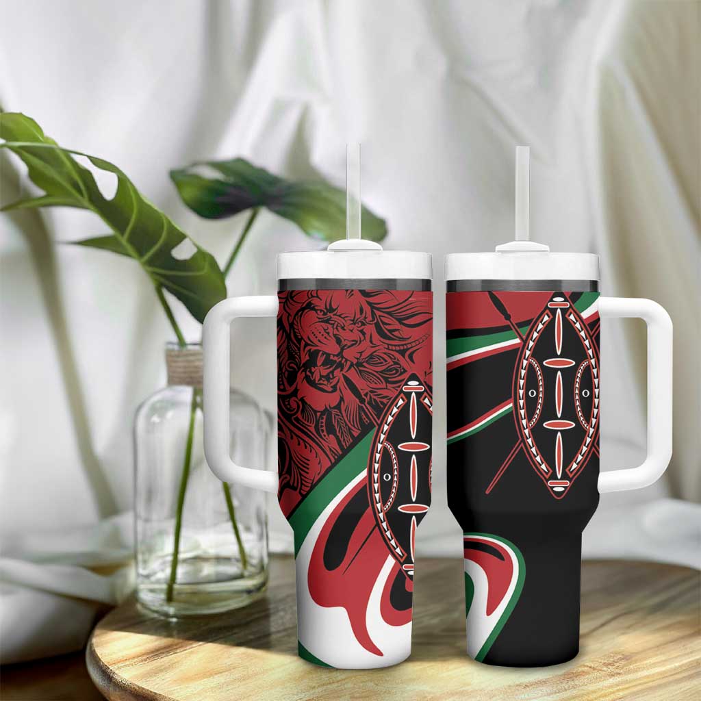 Happy Jamhuri Day Kenya Tumbler With Handle Kenyan Lion and Maasai Shield LT9