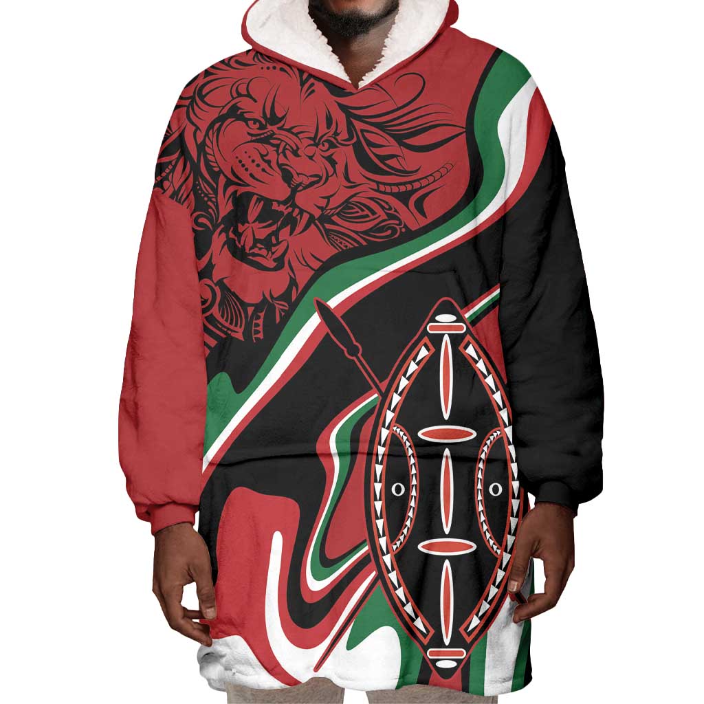 Happy Jamhuri Day Kenya Wearable Blanket Hoodie Kenyan Lion and Maasai Shield LT9