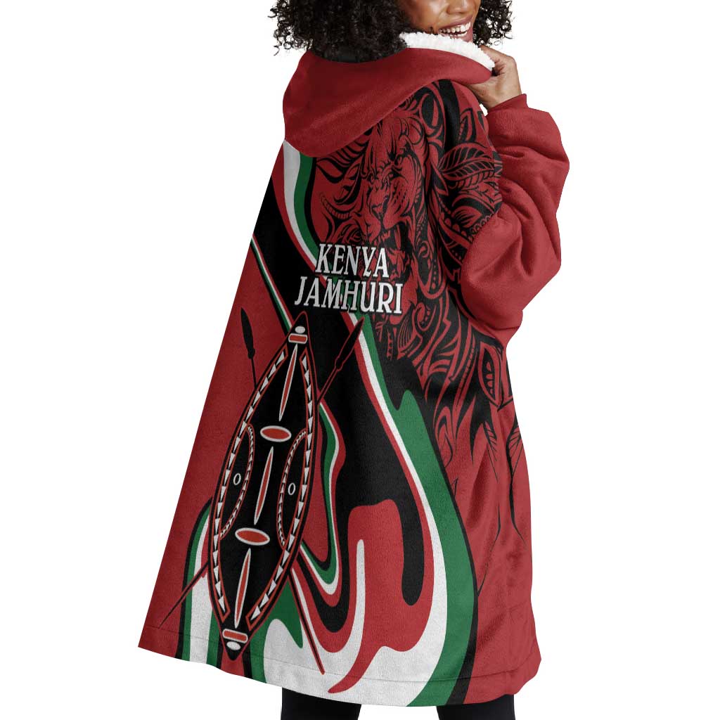 Happy Jamhuri Day Kenya Wearable Blanket Hoodie Kenyan Lion and Maasai Shield LT9