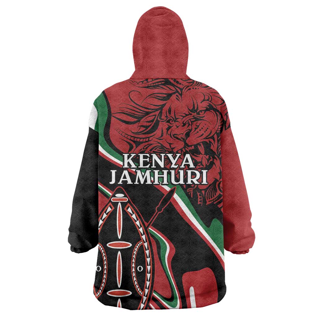 Happy Jamhuri Day Kenya Wearable Blanket Hoodie Kenyan Lion and Maasai Shield LT9