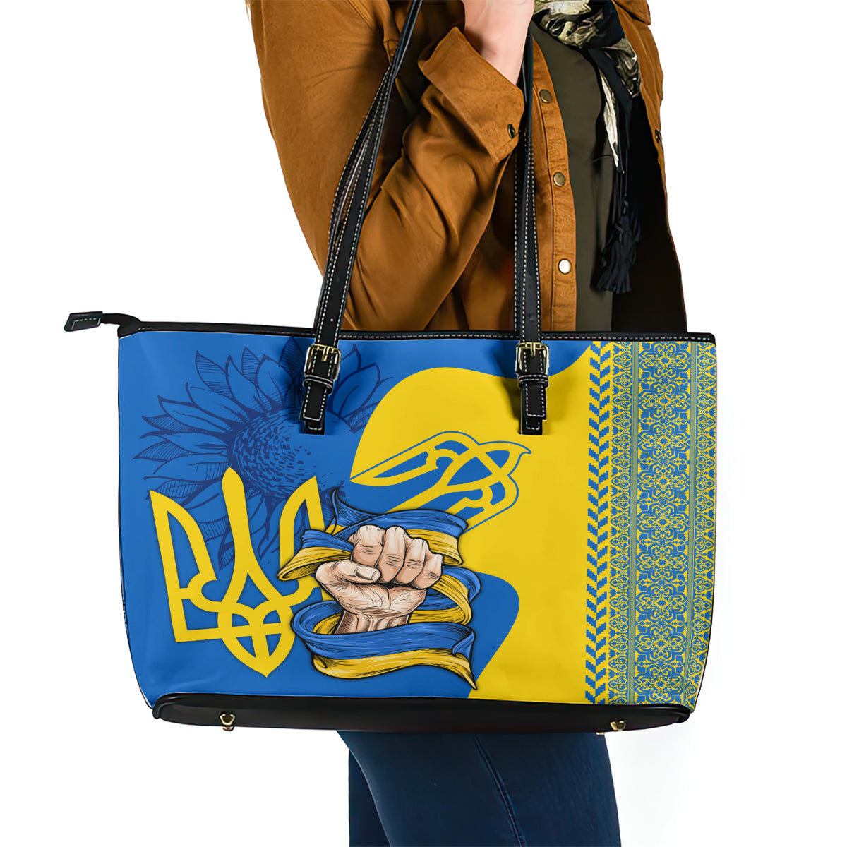 Ukraine Ukraine Folk Patterns Unity Day Personalized Leather Tote Bag LT9