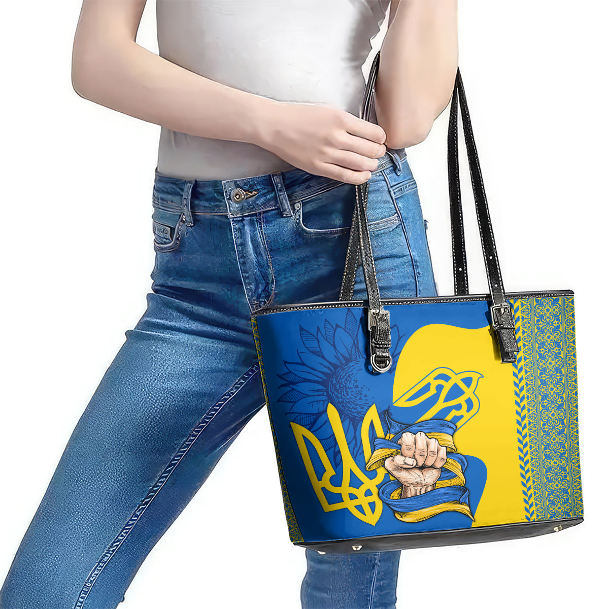 Ukraine Ukraine Folk Patterns Unity Day Personalized Leather Tote Bag LT9