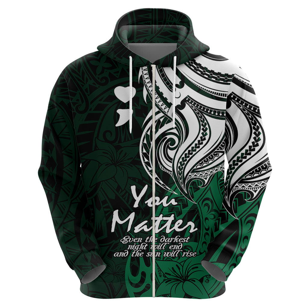 Your Matter Suicide Prevention Hoodie Green Polynesian Tribal LT9