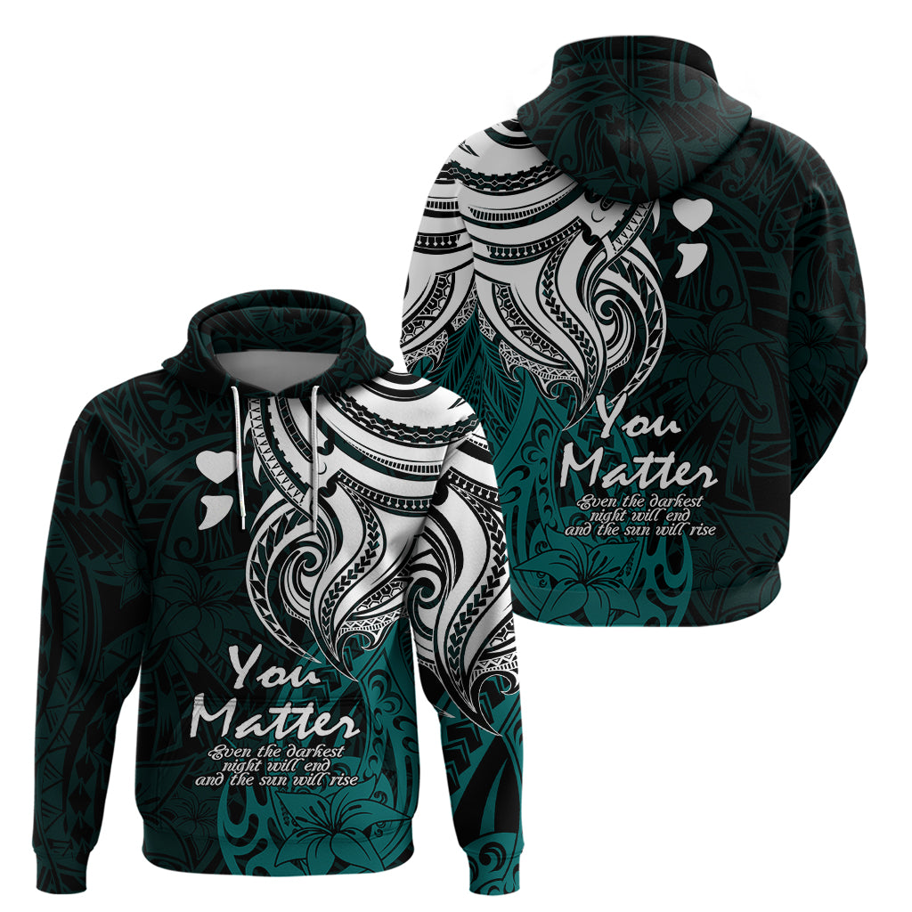 Your Matter Suicide Prevention Hoodie Turqoise Polynesian Tribal LT9