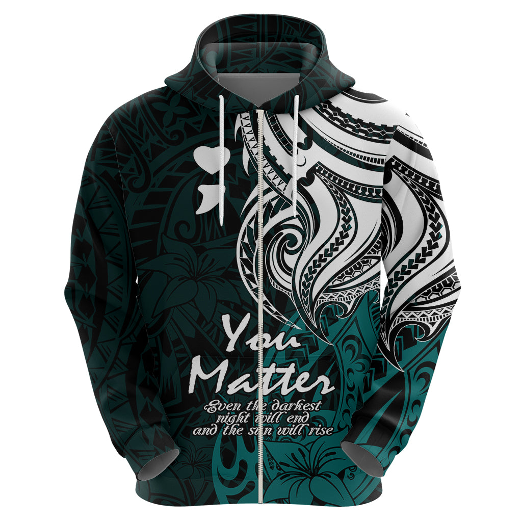 Your Matter Suicide Prevention Hoodie Turqoise Polynesian Tribal LT9