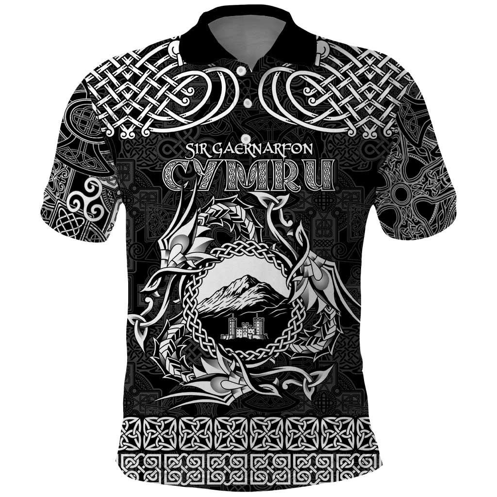Personalized Caernarfonshire Sir Gaernarfon Polo Shirt Black Castle Tower Celtic-inspired LT9