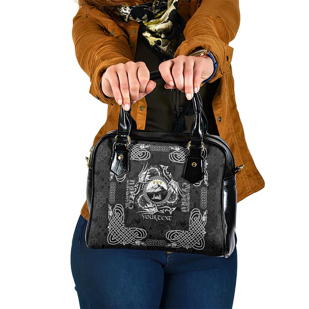 Personalized Caernarfonshire Sir Gaernarfon Shoulder Handbag Black Castle Tower Celtic-inspired LT9