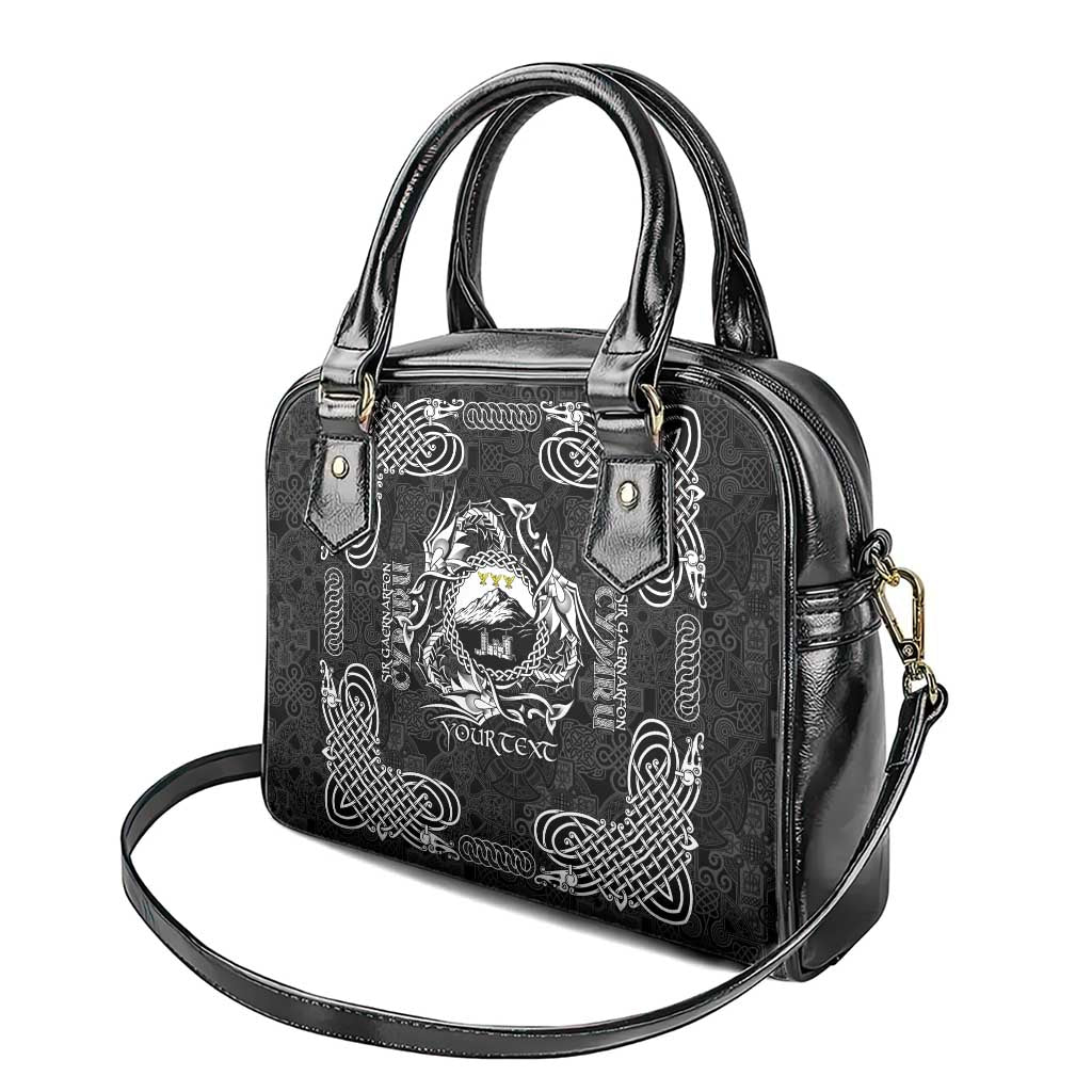 Personalized Caernarfonshire Sir Gaernarfon Shoulder Handbag Black Castle Tower Celtic-inspired LT9